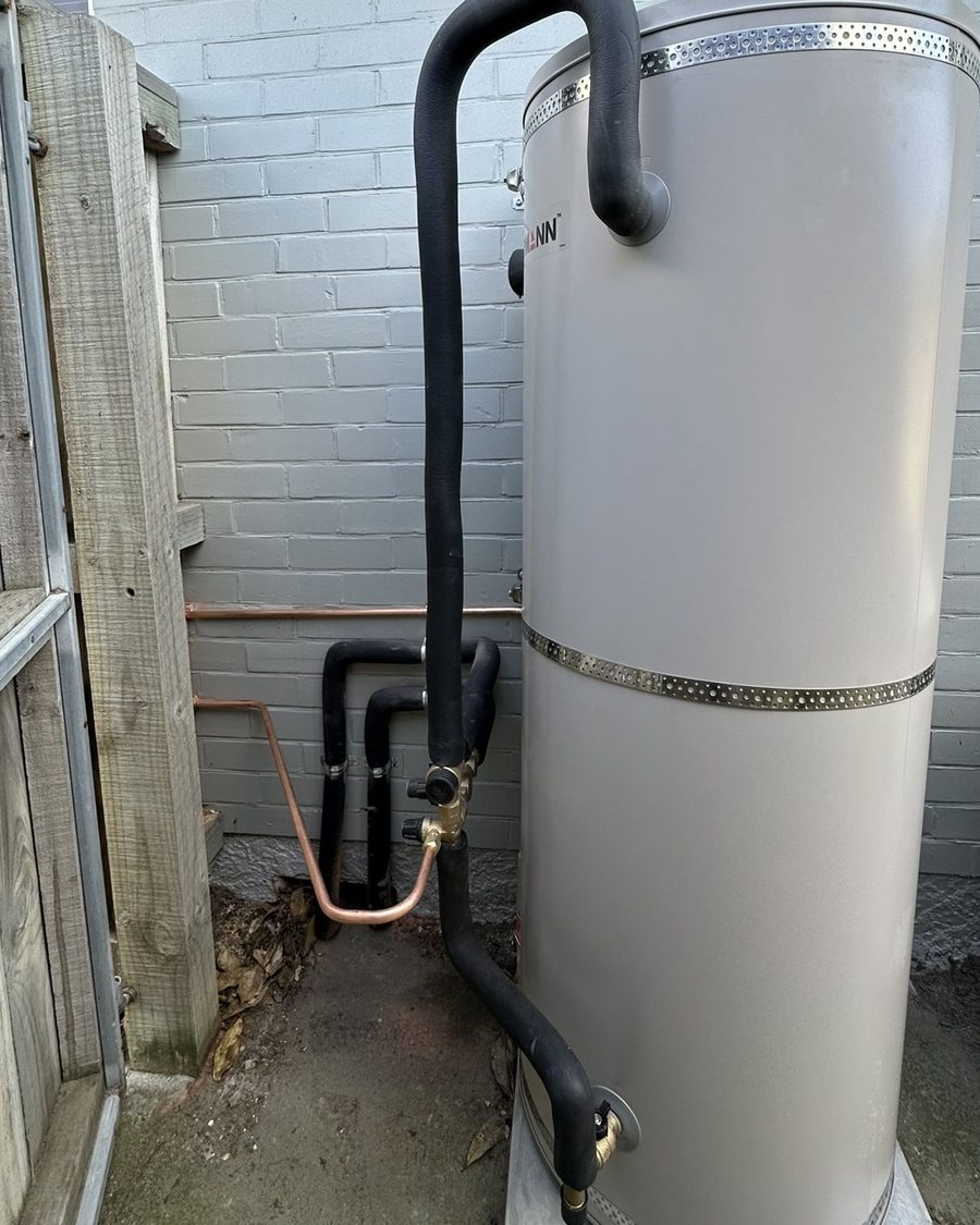 Outdoor hot water cylinder install